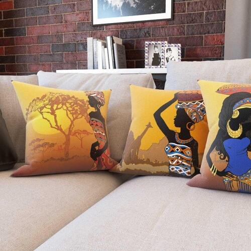 Almofadas Africanas Amarelas e Decorativas Para Sof