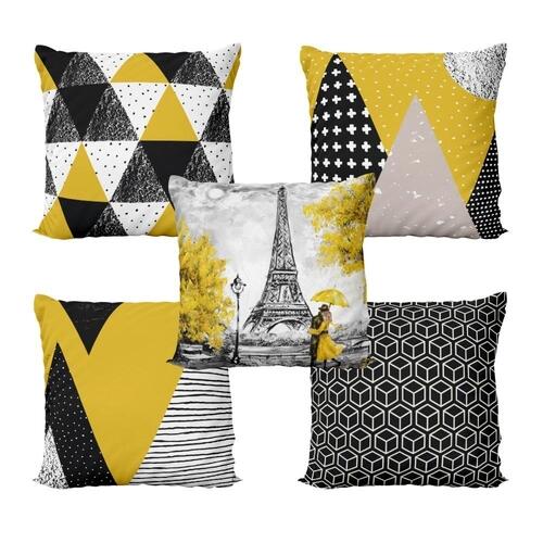 Almofadas Amarelas e Pretas Decorativas Torre Eiffel Para Sof