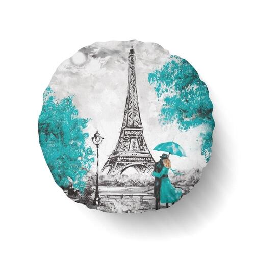 Almofada Redonda Decorativa Turquesa Paris Para Sof