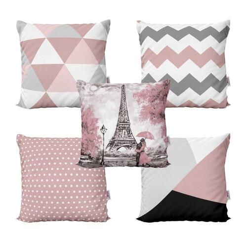 Almofadas Rosa e Cinza Decorativas Casal Love Torre Eiffel Para Sof