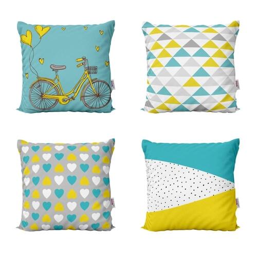 Almofadas Decorativas Amarela e Azul Bike Para Sof