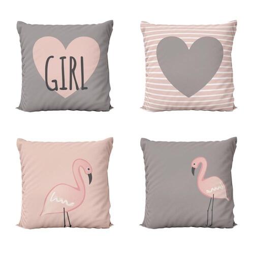 Capas de Almofadas Flamingos Rosa e Cinza Girl Para Sof