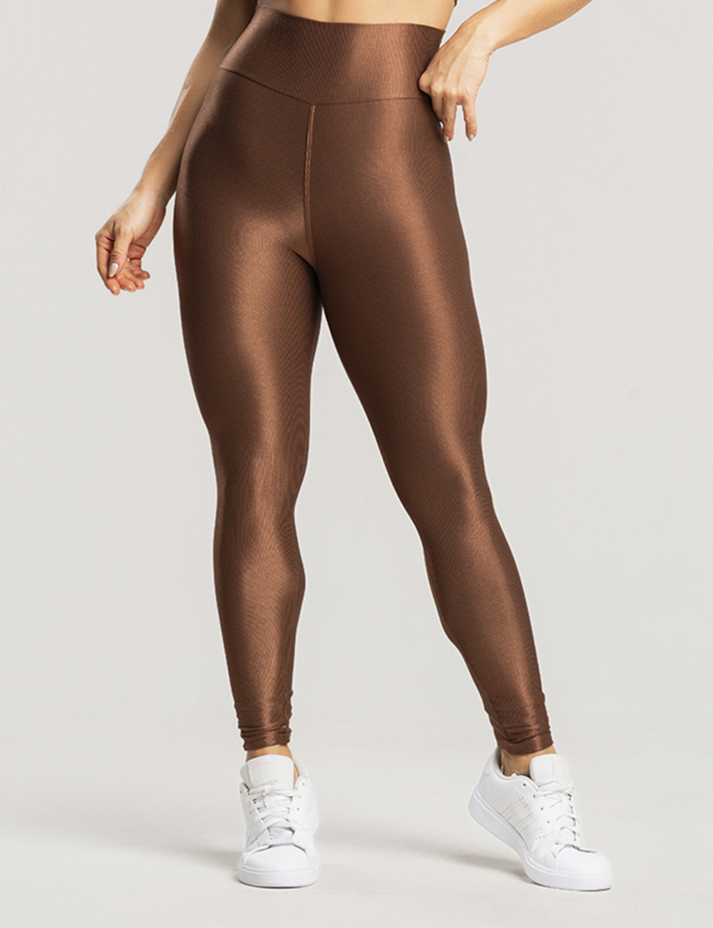 Comprar Calça Legging Fitness Feminina Marrom Canelada Brilhosa