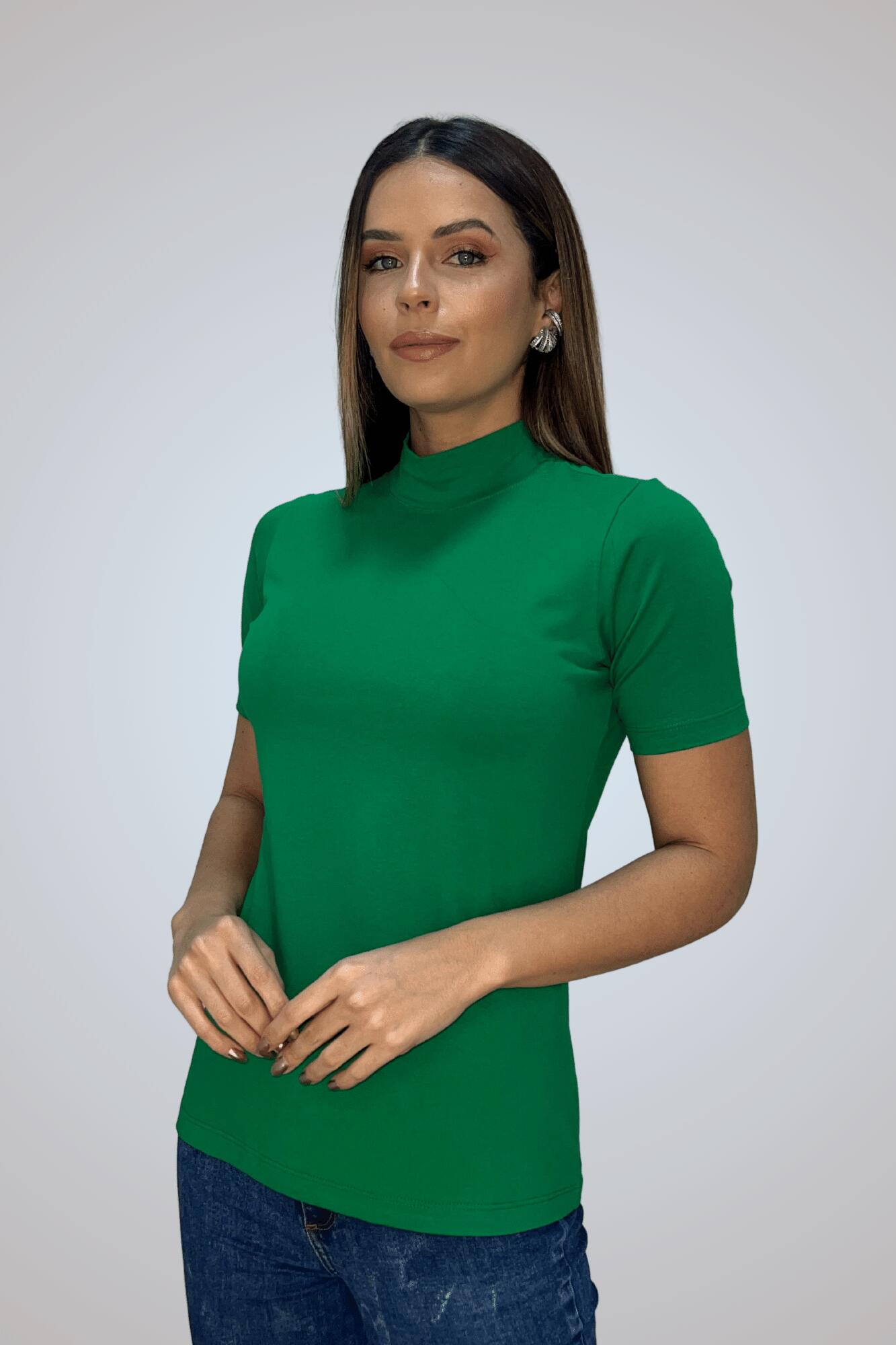 Algo Assim Feminina, Manga Curta, Gola Alta, Verde G