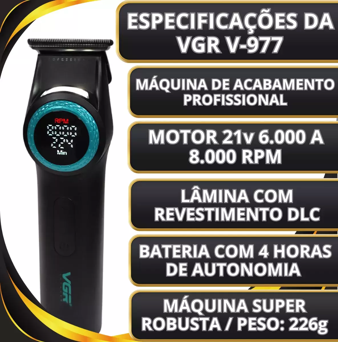 Comprar Máquina De Acabamento Profissional Black Vgr V-977 - a
