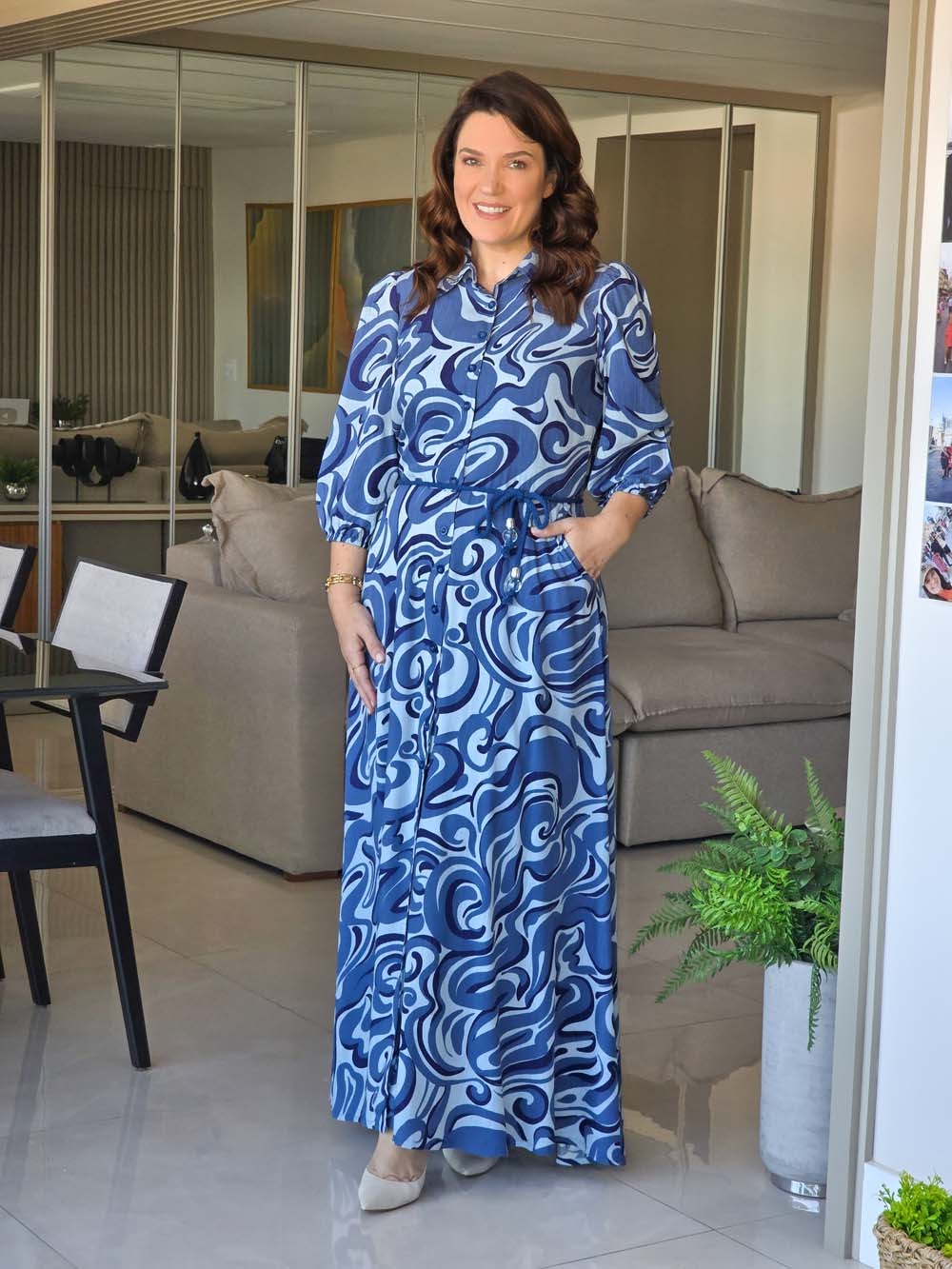 Comprar 9788 Vestido Longo Evase Chemisier La seve Confeccoes Ltda