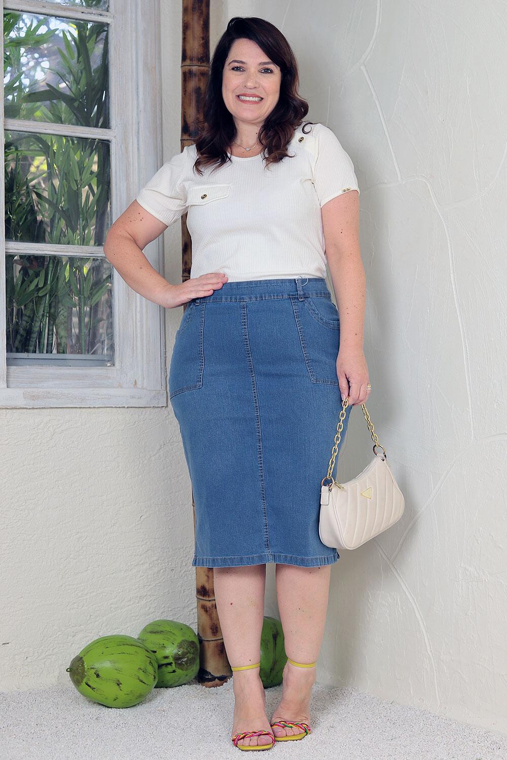 31296 Saia Jeans com Bolsos e Fendas Laterais