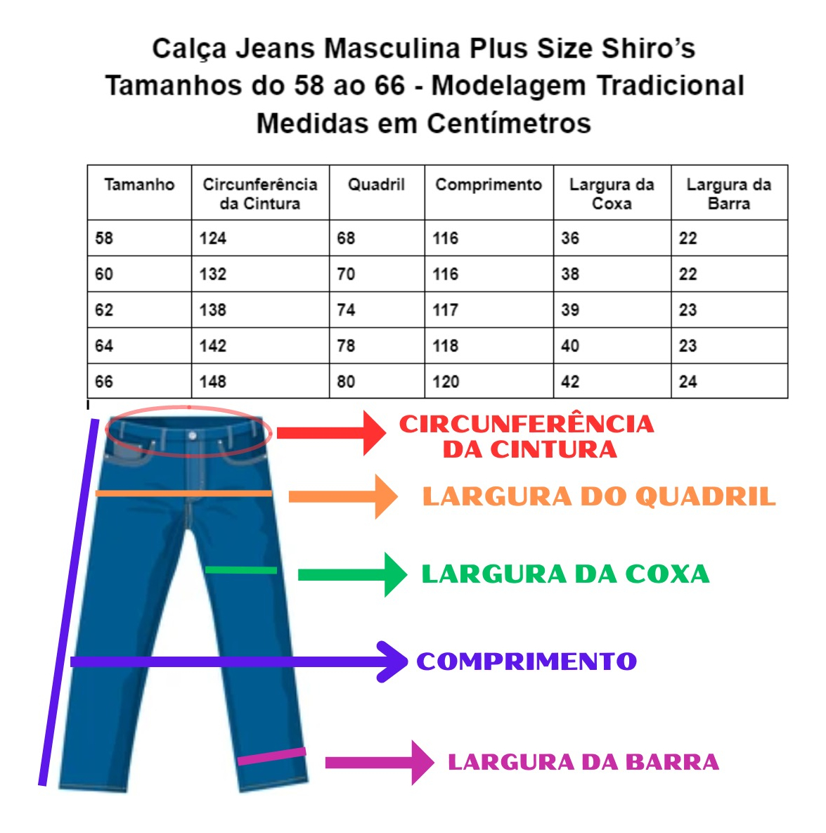 Comprar Calça Jeans Masculina Plus Size Shyro's 58 A 66
