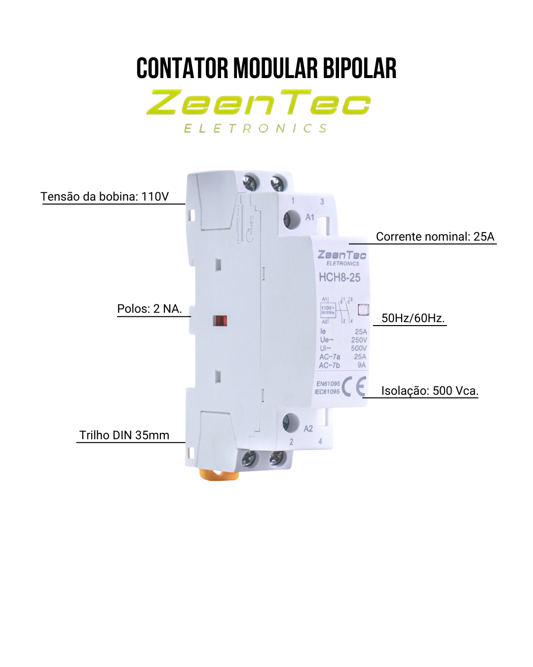 Contator Modular Comprar Contator Modular Bipolar 25a 2 Polos 2 Na 220v/110v Zeentec