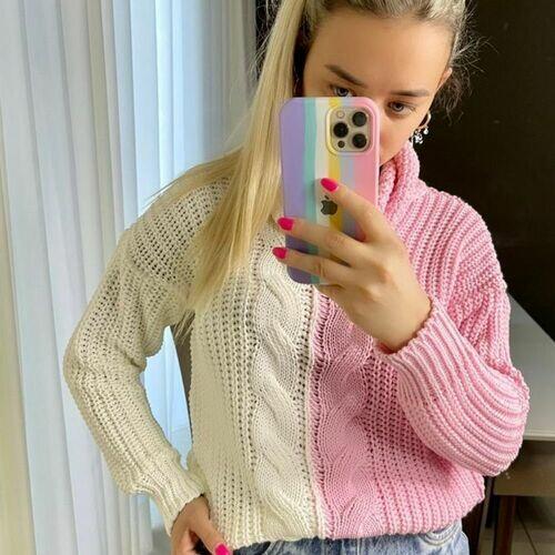 Blusa manga longa em tricot Amanda - BICOLOR