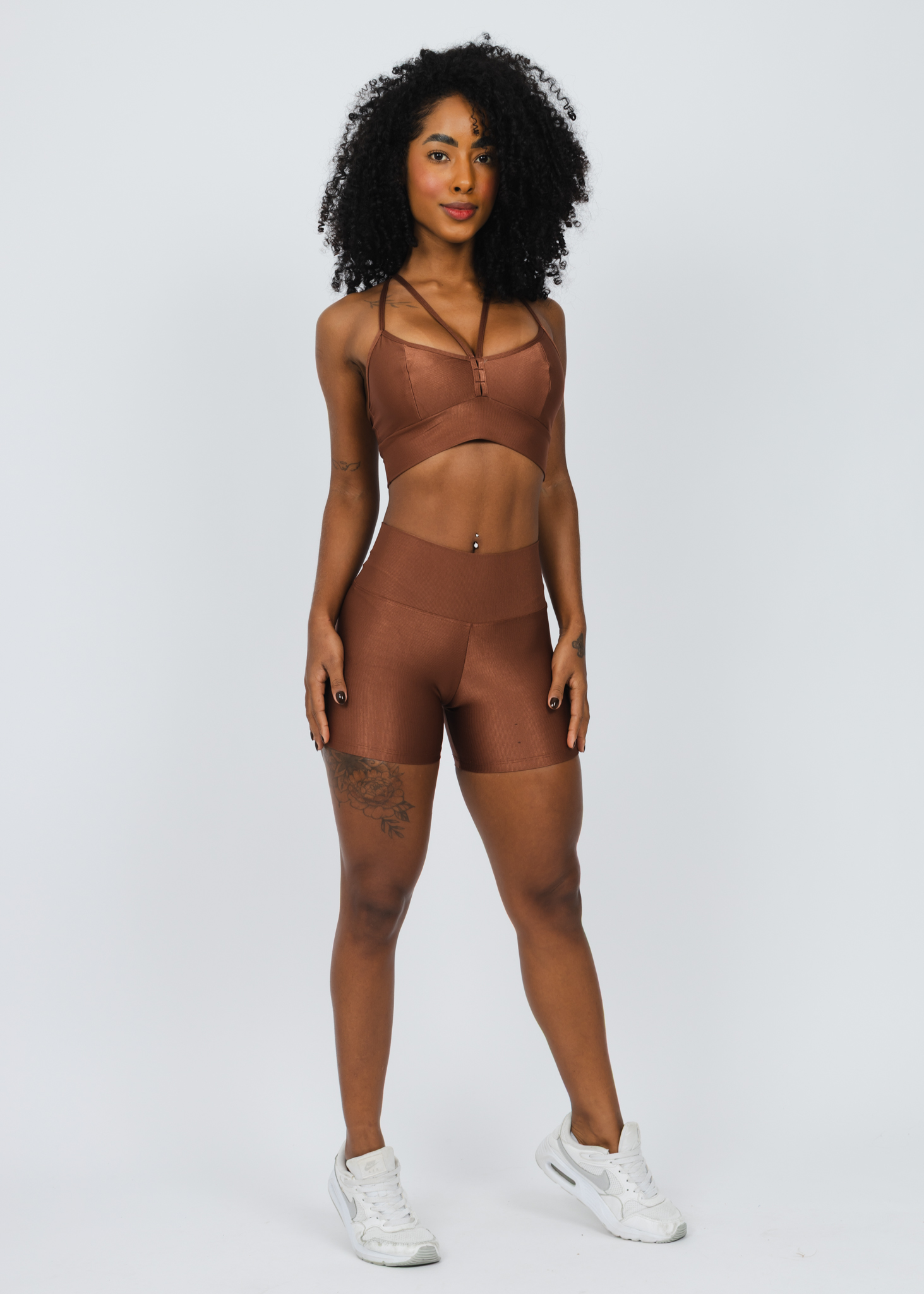 Comprar Conjunto Short Curto + Top Ana Compressão Mocca - R$65,00