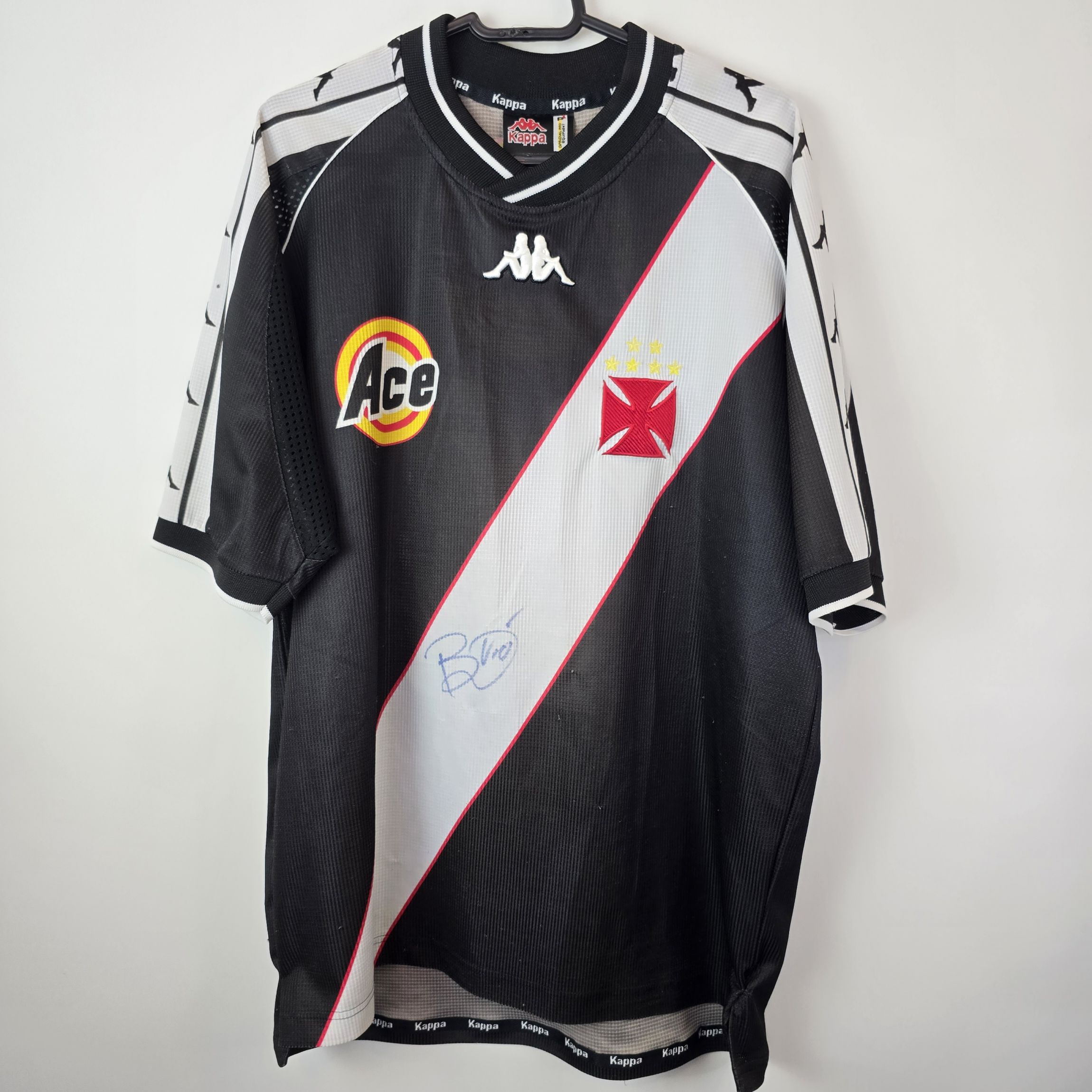 Camisa Vasco da Gama Kappa ACE 1999/2000 Preta #10 Edmundo de Jogo P  Autografada Bovio