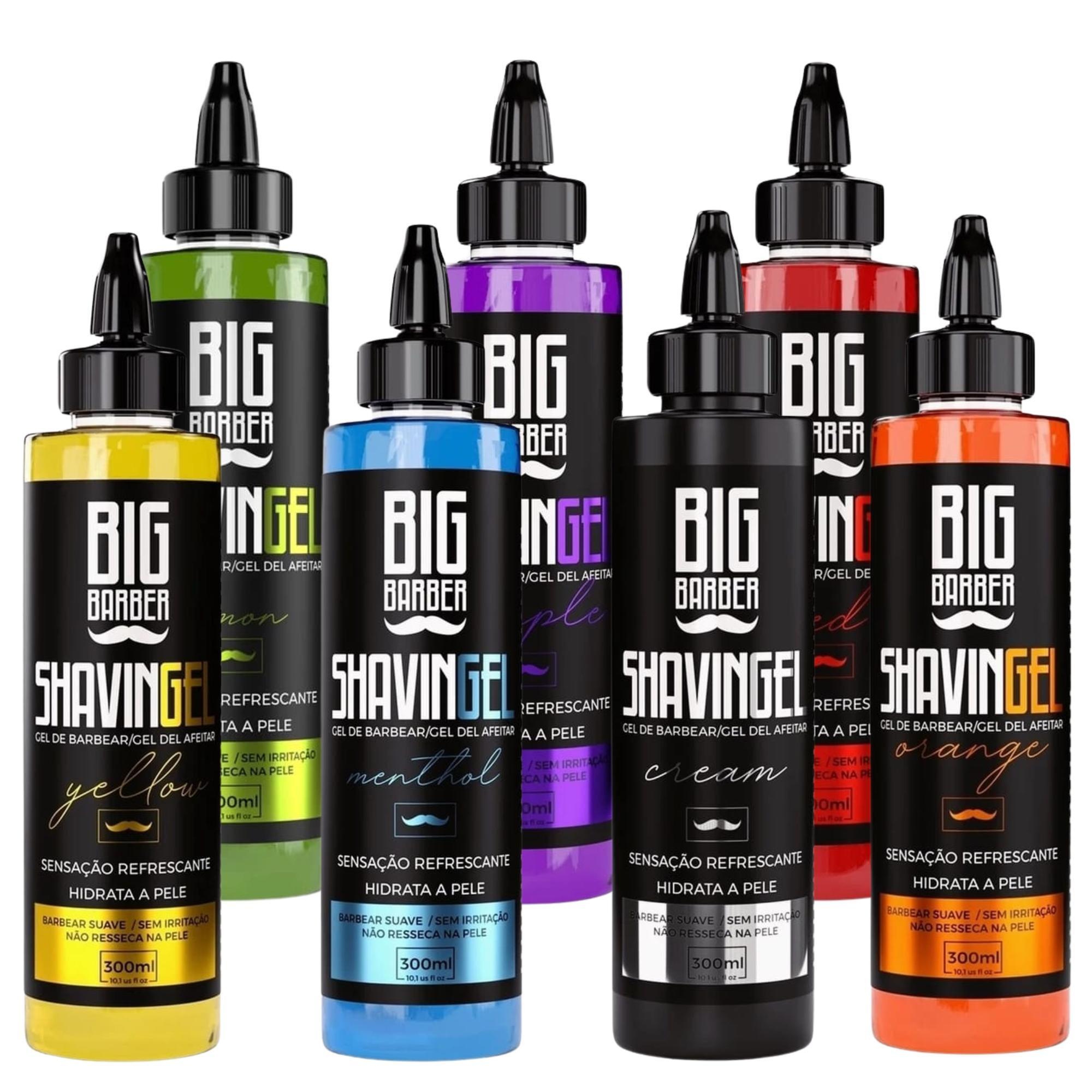 Kit 7 Shaving Gel Barbear Bisnaga Big Barber 300ml Todos Tipos - a